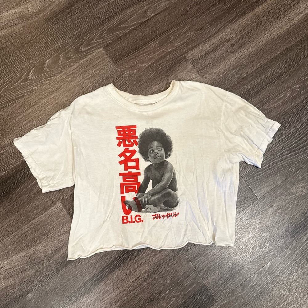 The Notorious B.I.G Stylish Graphic Crop Top - White with Red Design